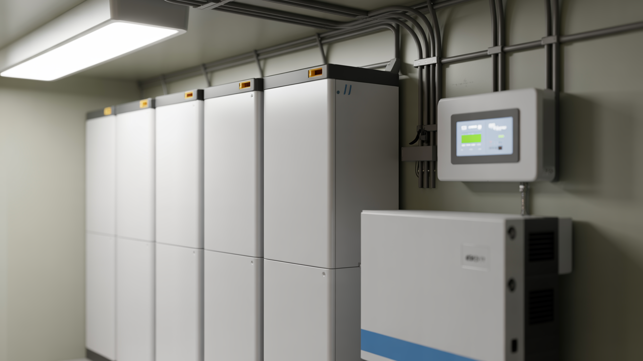 Professional battery system installation in utility room