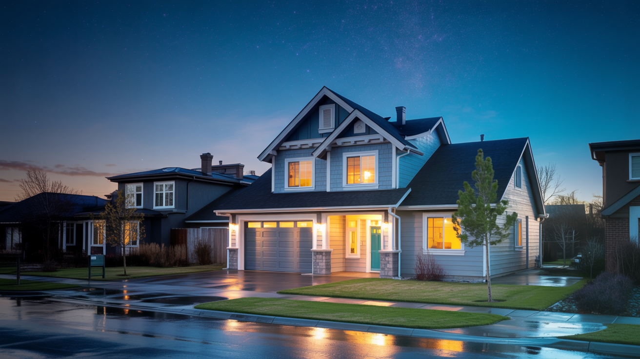 Home with lights on during neighborhood power outage